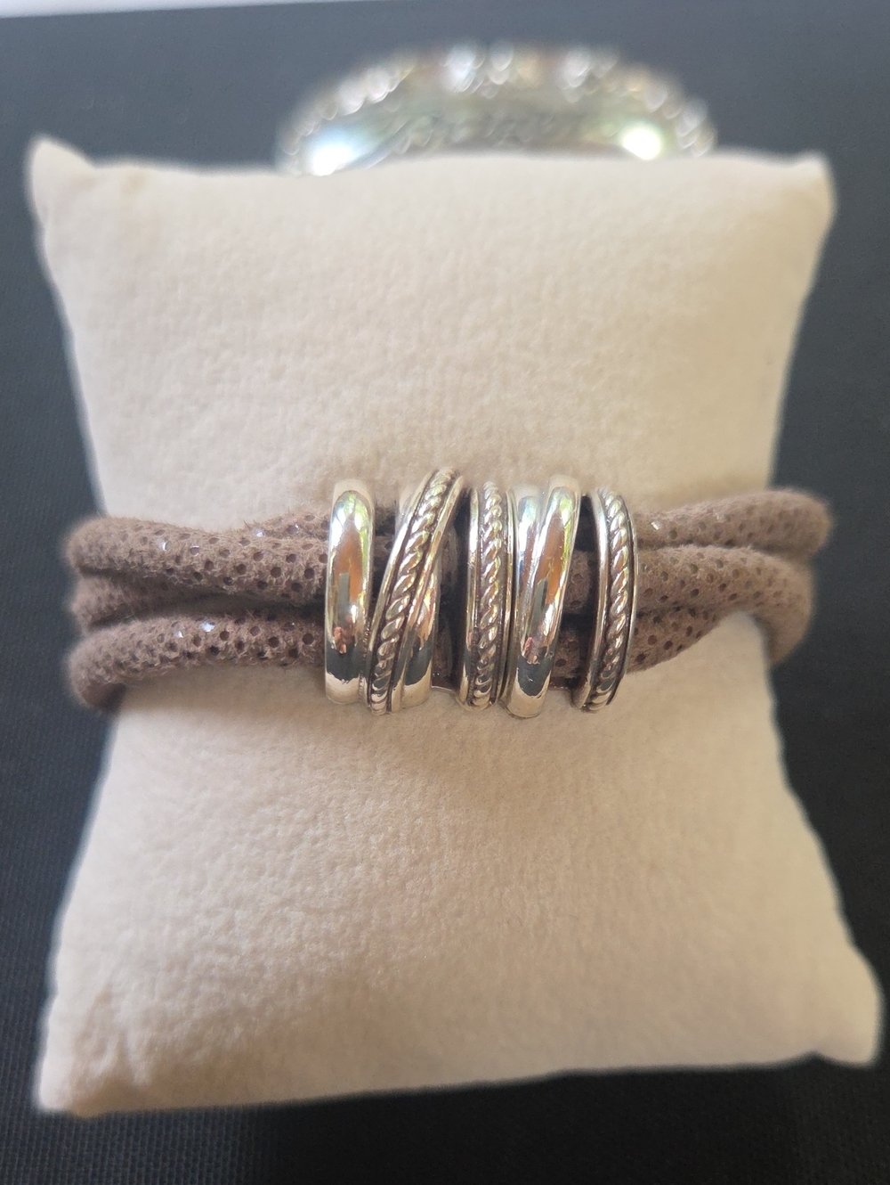 Brighton Taupe Leather Multi-Strand Bracelet with Silver Rings